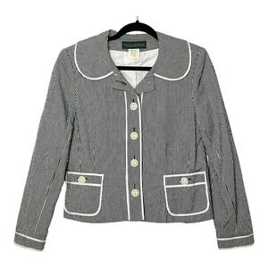 Harve Benard Black White Striped Peter Pan Collar Blazer Jacket Womens Size 8‎